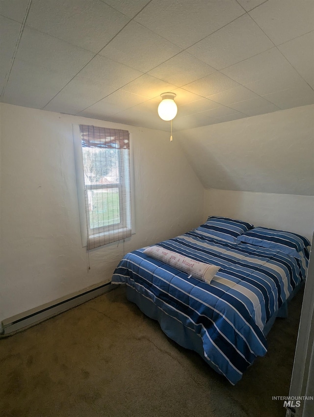 231 Willow Ave E, Fairfield, ID 83327 - carpeted bedroom with a baseboard heating unit and vaulted ceiling