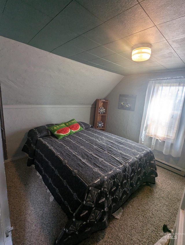 231 Willow Ave E, Fairfield, ID 83327 - carpeted bedroom with baseboard heating and lofted ceiling