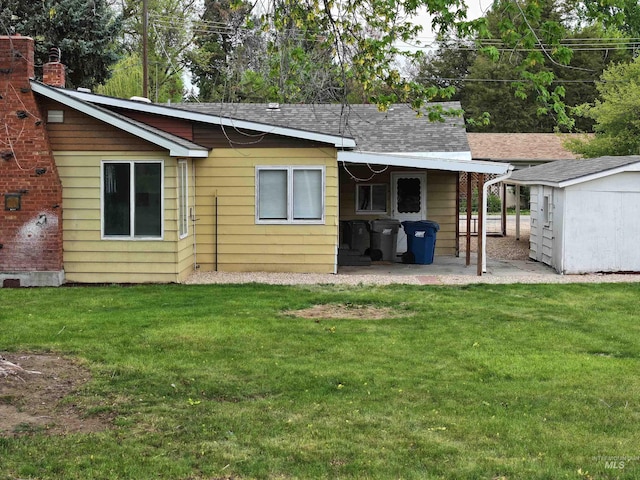 2912 S Harmony Ave, Boise, ID 83706 - rear view of property with a yard, a shingled roof, and a chimney