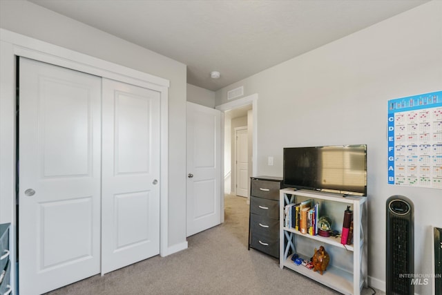 game room with light colored carpet