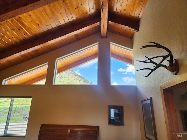 interior details with wood ceiling and beam ceiling