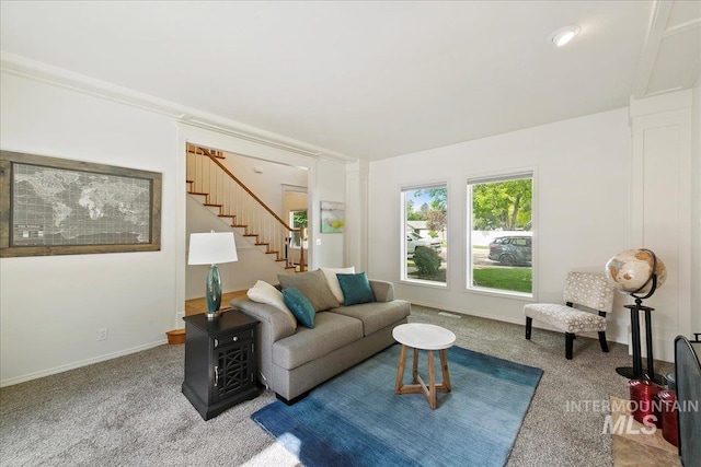 9874 W Whirlaway Ct, Boise, ID 83704 - living area with stairway, carpet, and baseboards