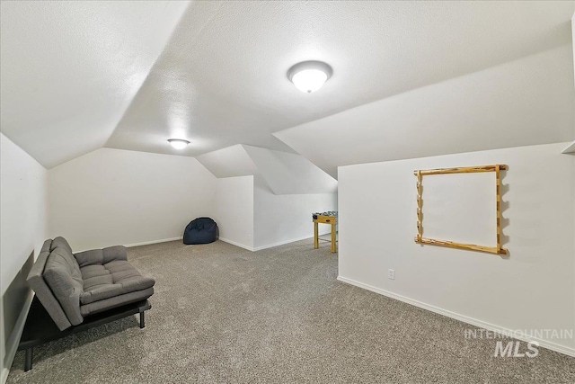 9874 W Whirlaway Ct, Boise, ID 83704 - unfurnished room with carpet flooring, vaulted ceiling, baseboards, and a textured ceiling