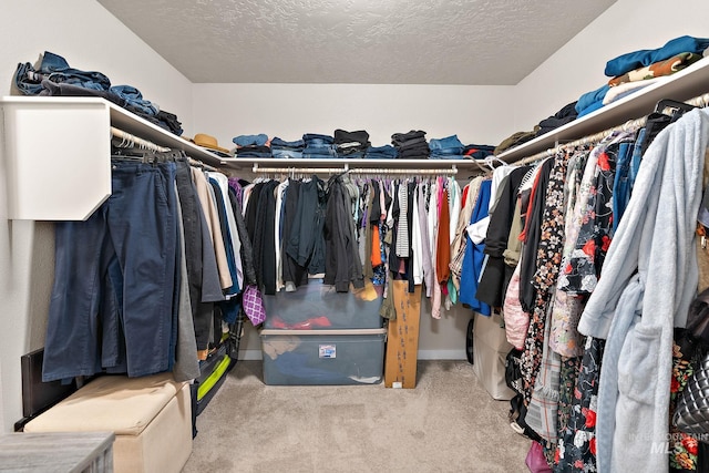 spacious closet with light carpet