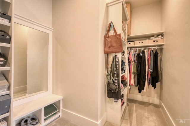 walk in closet with carpet floors