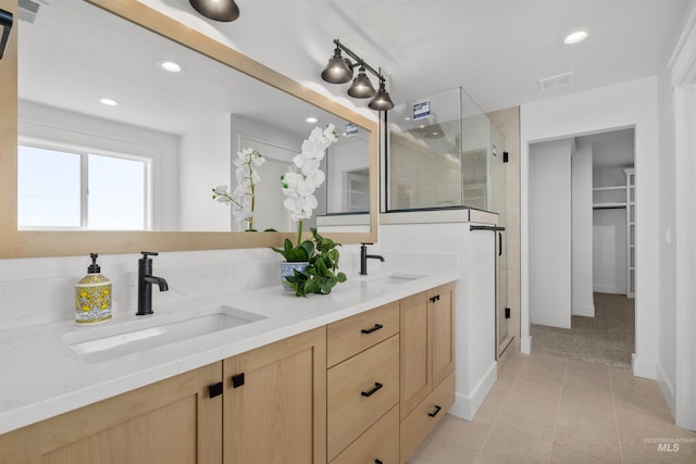 5687 S Snowden Ave, Meridian, ID 83642 - full bathroom featuring a sink, recessed lighting, and a shower stall