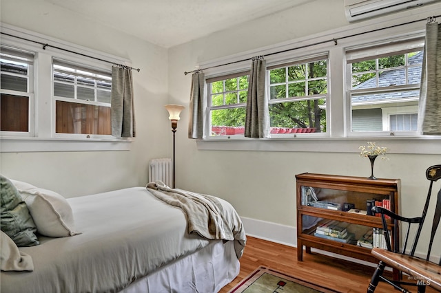 1707 W Resseguie St, Boise, ID 83702 - bedroom with radiator heating unit, multiple windows, wood finished floors, and a wall mounted AC