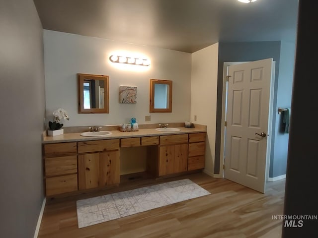 bathroom featuring wood-type flooring and vanity