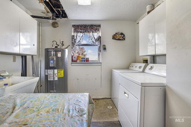 3242 S 2000 E, Wendell, ID 83355 - laundry room with electric water heater, separate washer and dryer, cabinet space, a textured ceiling, and a sink