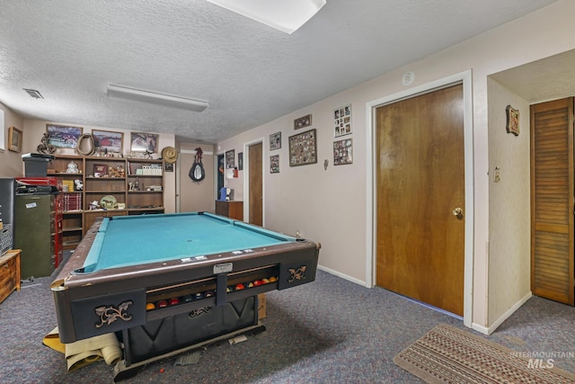 3242 S 2000 E, Wendell, ID 83355 - playroom featuring visible vents, pool table, baseboards, carpet floors, and a textured ceiling