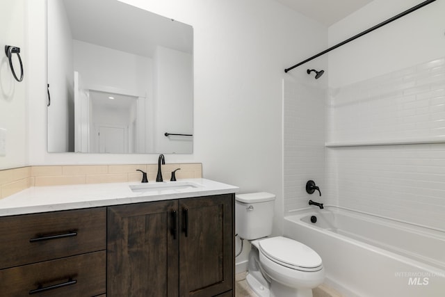 8900 W Snow Wolf Dr, Star, ID 83669 - full bath featuring vanity, toilet, shower / bath combination, and decorative backsplash