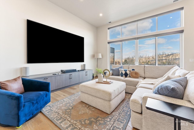 living room with light wood-type flooring