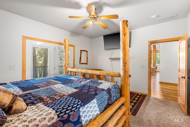 10389 Gamann Dr, Cascade, ID 83611 - carpeted bedroom featuring access to outside and a ceiling fan