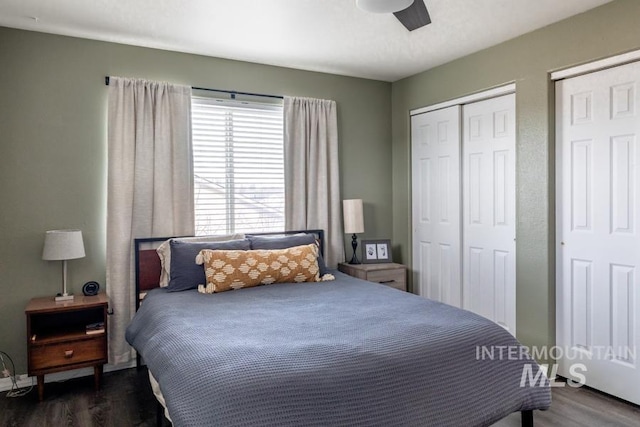 bedroom featuring ceiling fan and wood finished floors