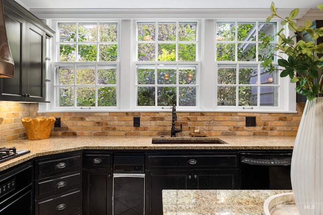 1312 E Warm Springs Ave, Boise, ID 83712 - kitchen featuring black dishwasher, a sink, backsplash, and dark cabinets