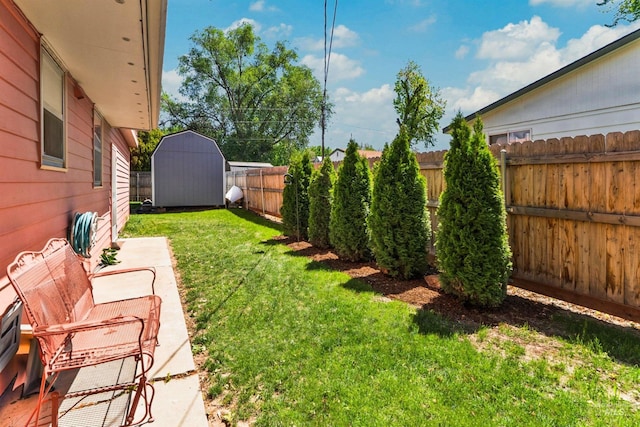 view of yard with a storage unit and an outbuilding