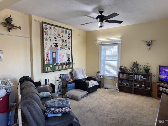 145 N Lincoln, Oakley, ID 83346 - carpeted living area with a textured ceiling and ceiling fan