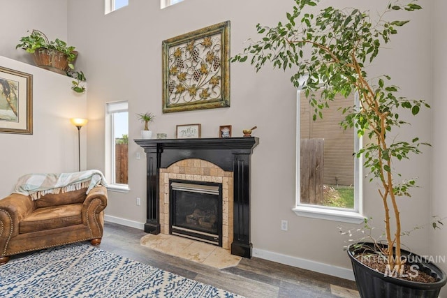 12339 W Foxhaven St, Star, ID 83669 - living room featuring a tiled fireplace and wood finished floors