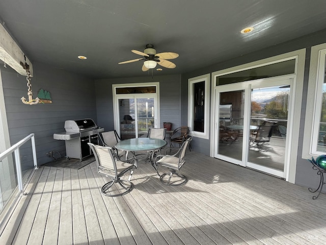 2655 13th St, Clarkston, WA 99403 - deck with ceiling fan, area for grilling, and outdoor dining space