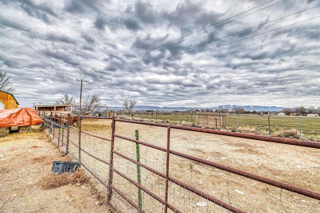 view of yard featuring a rural view and a mountain view
