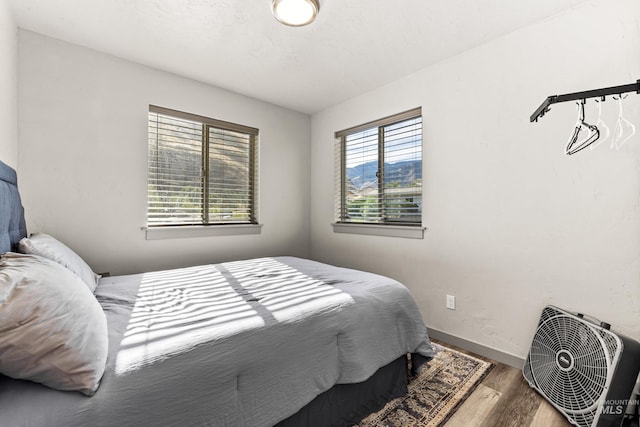 bedroom featuring multiple windows and hardwood / wood-style floors