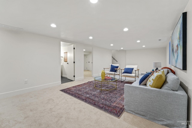 1913 W Suncrest Dr, Boise, ID 83705 - living area featuring carpet, recessed lighting, stairs, and baseboards
