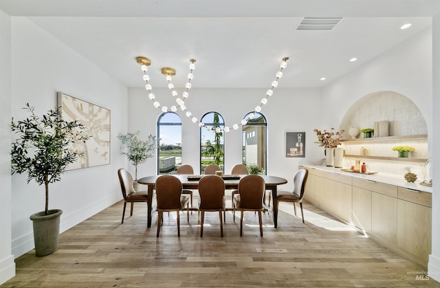 680 N Delehaye Ave, Eagle, ID 83616 - dining space with baseboards, recessed lighting, light wood-style flooring, and visible vents
