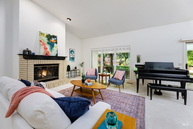 1574 E Sendero Ln, Boise, ID 83712 - carpeted living room with vaulted ceiling and a fireplace