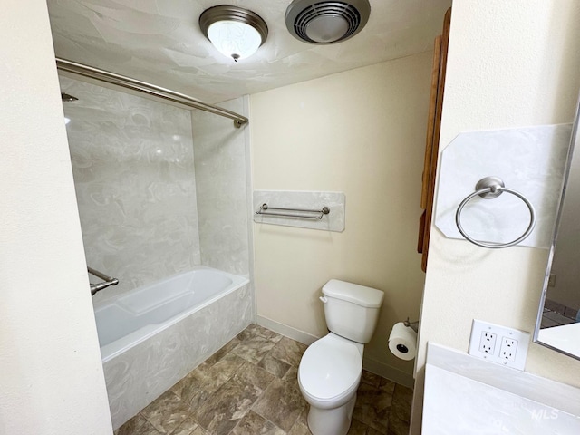 full bath with visible vents, baseboards, toilet, and shower / tub combination