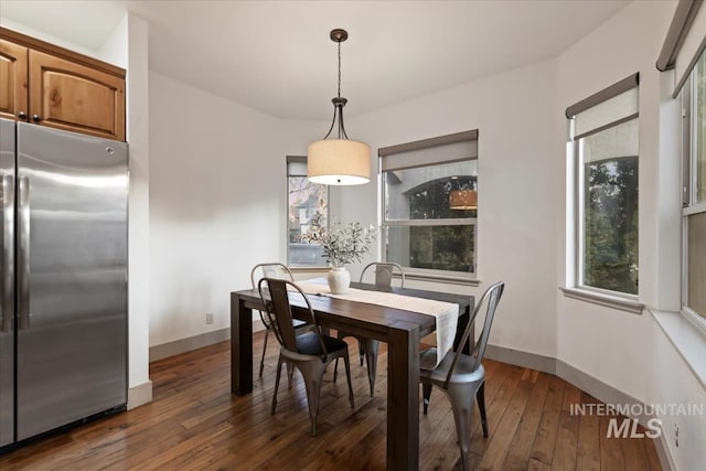 dining area featuring dark wood-style floors and baseboards