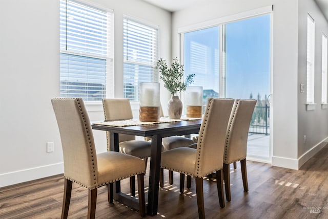 dining space featuring baseboards and wood finished floors