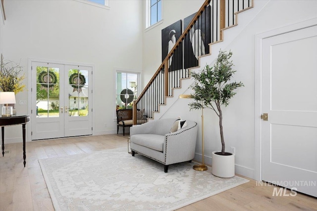 8 River Run Ests, Burley, ID 83318 - entrance foyer with wood finished floors, stairway, french doors, and a high ceiling