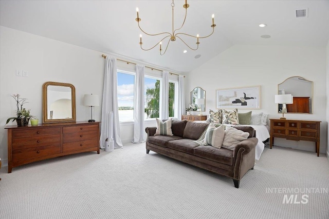 8 River Run Ests, Burley, ID 83318 - bedroom with carpet, lofted ceiling, a chandelier, and recessed lighting