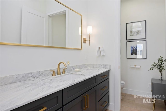 8 River Run Ests, Burley, ID 83318 - bathroom with vanity, toilet, wood finished floors, and baseboards