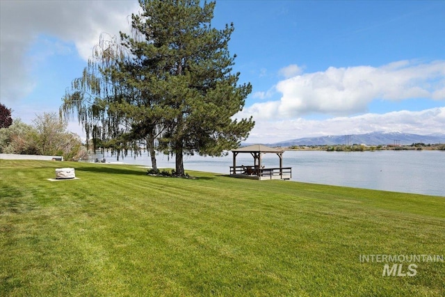 8 River Run Ests, Burley, ID 83318 - view of community with a water and mountain view, a gazebo, and a lawn