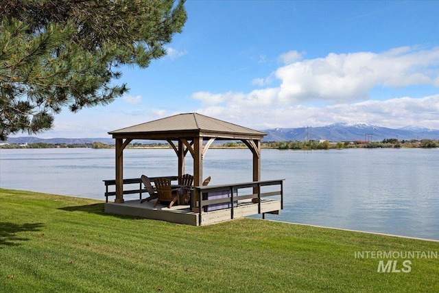 8 River Run Ests, Burley, ID 83318 - dock featuring a gazebo, a lawn, and a water and mountain view