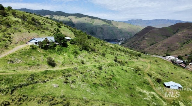 drone / aerial view with a mountain view