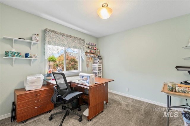 view of carpeted home office