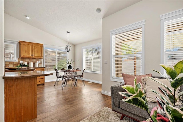 8613 W Thunder Mountain Dr, Boise, ID 83709 - dining space with lofted ceiling, dark wood finished floors, and baseboards