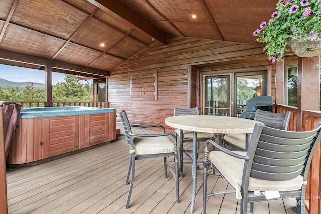 14060 Deerfield, Mccall, ID 83638 - wooden terrace featuring a hot tub and outdoor dining space