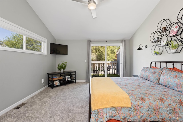 6835 W Freemont St, Boise, ID 83704 - bedroom with lofted ceiling, access to exterior, carpet floors, multiple windows, and a ceiling fan