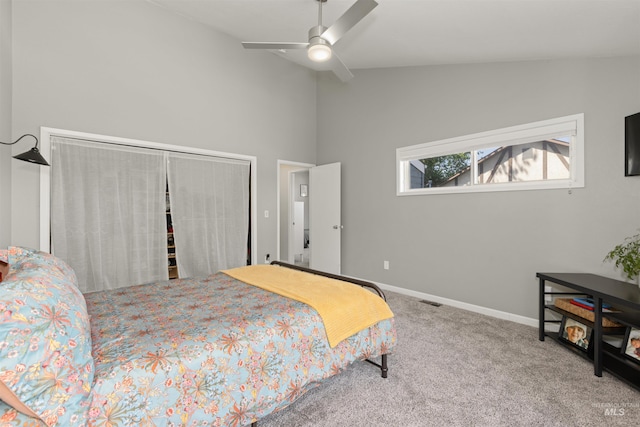6835 W Freemont St, Boise, ID 83704 - bedroom with a closet, carpet flooring, vaulted ceiling, and ceiling fan