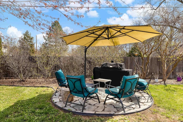 view of patio / terrace with a fenced backyard and area for grilling