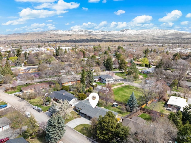 aerial view with a mountain view and a residential view