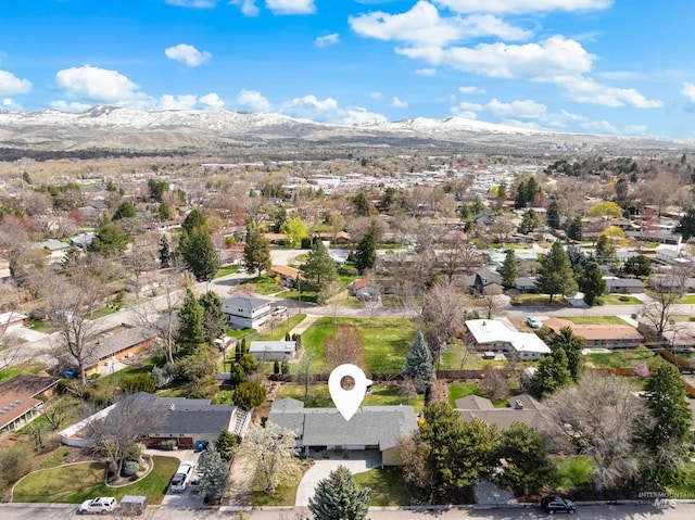 aerial view with a residential view and a mountain view