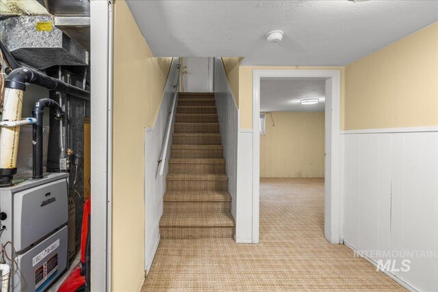 3205 W Crescent Rim Dr, Boise, ID 83706 - stairs with a wainscoted wall and carpet flooring