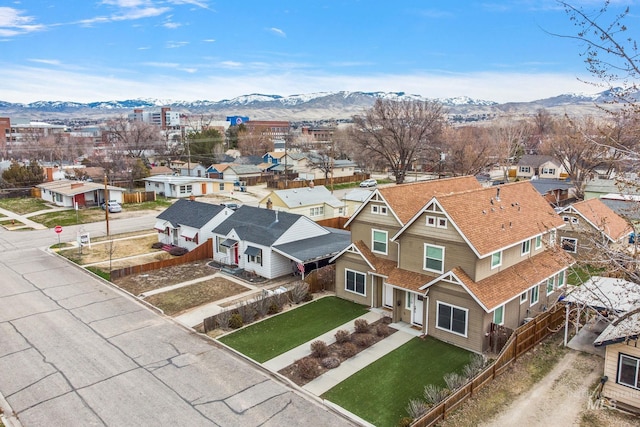 birds eye view of property featuring a residential view and a mountain view