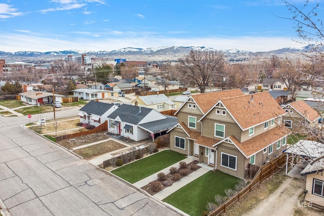 aerial view featuring a residential view and a mountain view