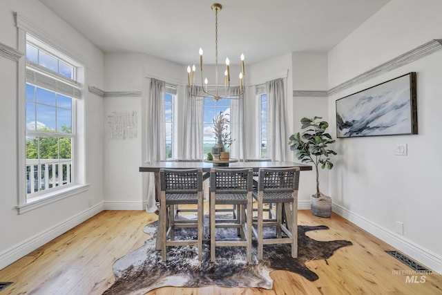930 W Wanda Ln, Heyburn, ID 83336 - dining area with a chandelier, wood finished floors, and baseboards