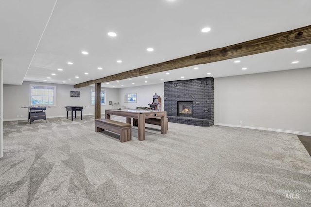 930 W Wanda Ln, Heyburn, ID 83336 - game room featuring carpet, recessed lighting, a fireplace, baseboards, and pool table